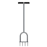 Walensee Lawn Spike Aerator, T-Handle, Manual Dethatching and Soil Aerating Tool with Four Iron Spikes, 35.5 Inches, Grey