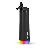 Hidrate | HidrateSpark | Smart-Wasserflasche aus Stahl. Verfolgt Wasseraufnahme und leuchtet, um Sie daran zu erinnern, hydratisiert zu bleiben. Strohhalm, 0,5 Liter | Farbe: Schwarz