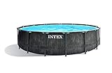 Intex Unisex – Erwachsene Premium Frame Pool Set Prism Greywood Ø 457 x 122 cm, Dunkelgraue Holzoptik