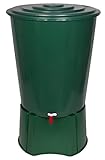 XL Regentonne 310 Liter aus Kunststoff in Grün. Mit sehr robustem Monoblock Stand, Wasserhahn und Deckel mit Sicherheitsverschluss! Top Qualität