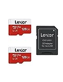 Lexar Micro SD Karte 128GB 2er Pack, Speicherkarte Micro SD mit SD Adapter, Bis zu 100 MB/s Lesegeschwindigkeit, UHS-I, U3, A1, V30, C10, 4K UHD microSDXC Memory Card
