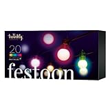 Twinkly Festoon – App-gesteuerte LED-Glühbirnen-Lichterkette mit 20 RGB-LEDs (16 Millionen Farben). 10 Meter. Schwarzes Kabel. Intelligente Beleuchtungsdekoration für den Innen- und Außenbereich