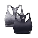PUMA Women's Seamless Sports Bra with Removable Cups (Small, Black/Grey (2 Pack))