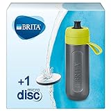 BRITA Wasserfilter-Flasche Active Lime, Robuste Sport Trinkflasche mit Wasserfilter für unterwegs aus BPA-freiem Kunststoff – Zusammendrückbar