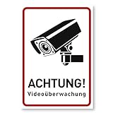Achtung Videoüberwachung Schild (14x20 cm Kunststoff) (hochkant) - Warnschilder und Hinweisschilder - Videoüberwacht Schilder