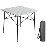 Portal Campingtisch, zusammenklappbar, aus Aluminium, quadratischer Tisch, für 4 Personen, kompakter Gartentisch mit Tragetasche für Picknick, Camp Backyard BBQ, silberfarben