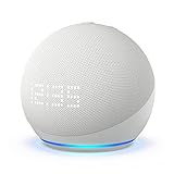 Echo Dot mit Uhr (5. Gen., 2022) | Smarter WLAN- und Bluetooth-Lautsprecher mit Uhr und Alexa und mit gigantischem, sattem Klang | Weiß