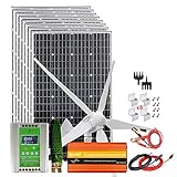 1800 W 24 V Wind-Solar-Kit mit 2000 W Wechselrichter, netzunabhängiges System für Zuhause: 1000 W Windturbinen-Generator + 8 Stück 100 W Mono-Solarpanel + Hybrid-MPPT-Laderegler + Zubehör