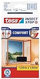 tesa Insect Stop COMFORT Fliegengitter für Fenster - Insektenschutz mit Klettband selbstklebend - Fliegen Netz ohne Bohren - anthrazit (durchsichtig), 130 cm x 150 cm