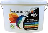 RyFo Colors Manufakturweiß 10l (Größe wählbar) - unsere beste Profi Wandfarbe, sehr ergiebige zertifizierte Innen-Dispersion, Innenfarbe weiß, hoher Weißgrad, Deckkraft Klasse 1, Nassabrieb Klasse 1
