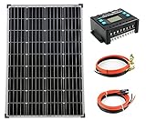 solartronics Komplettset 1x100 Watt Monokristallin 5-Busbars 20A Laderegler 12V / 24V Kabel Photovoltaik