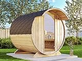 FinnTherm Fass-Sauna Tom, unbehandelt/Natur, inkl. Holz-Ofen (18 kW)