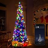 FLINQ Lichterkette Weihnachtsbaum 19m - Mit App steuerbar - Weihnachtsbeleuchtung Außen und Innen - Lichterkette Outdoor Strom 160 LEDs - RGB mehrfarbig