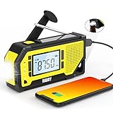 Raddy NW3 Kurbelradio Tragbares Solar AM FM Notfallradio mit 2000mAh wiederaufladbares Batterie, Handyladefunktion und Taschenlampe für Outdoor Camping, Gelb